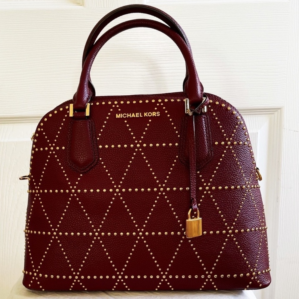 Michael Kors Adele burgundy leather satchel